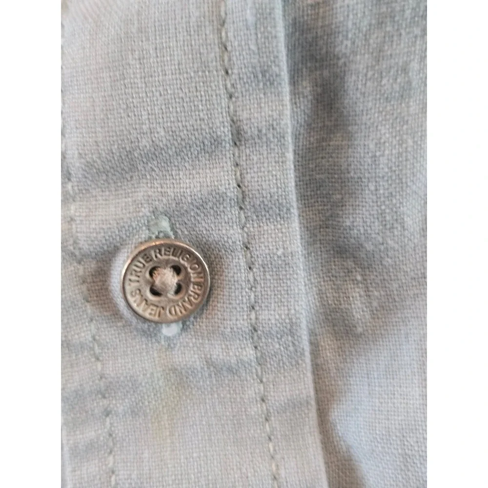 True Religion Shirt Mens 3XL Blue Linen Button Up Short Sleeve Slim Fit Resort